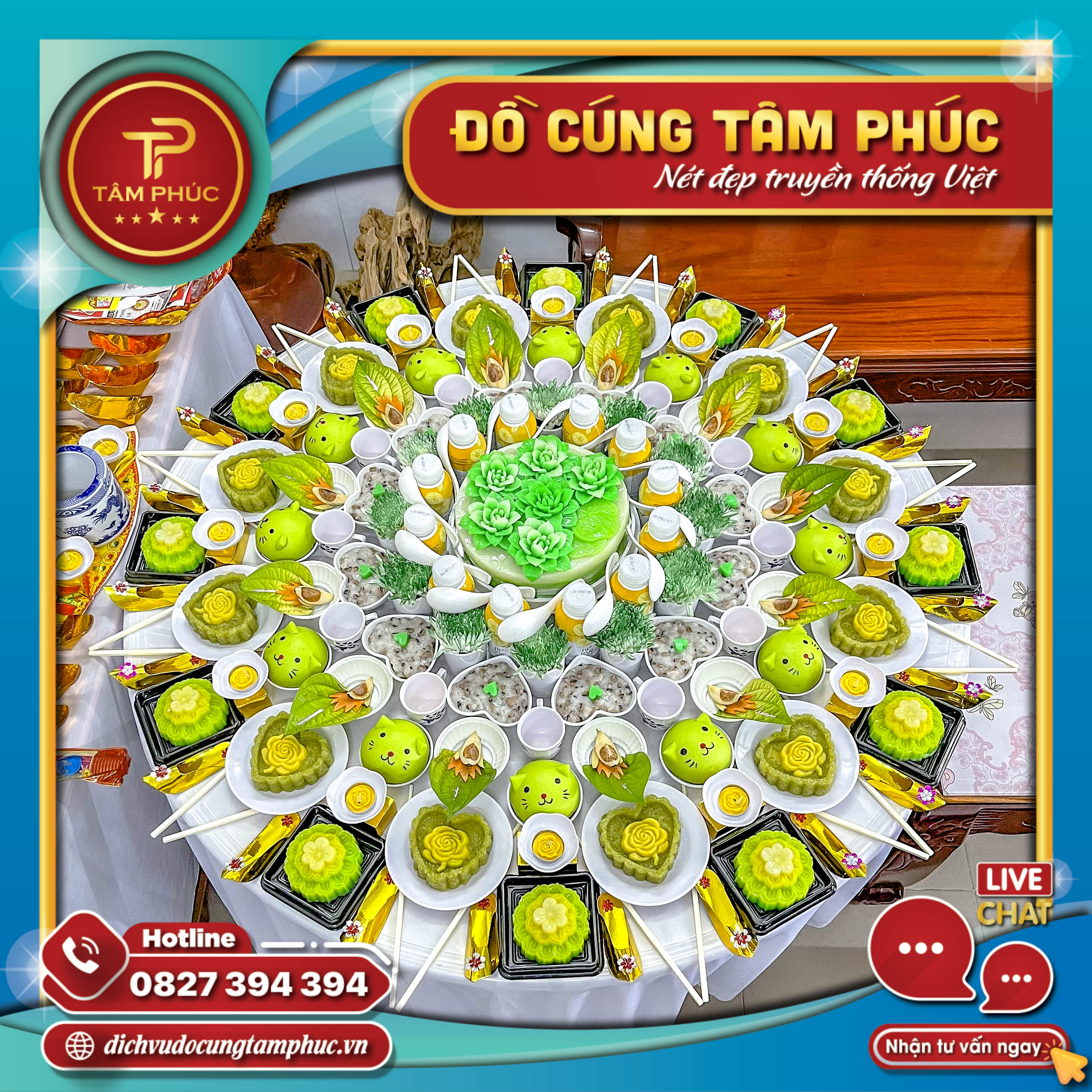 Mâm Cúng Đầy Tháng gói màu VIP theo yêu cầu.